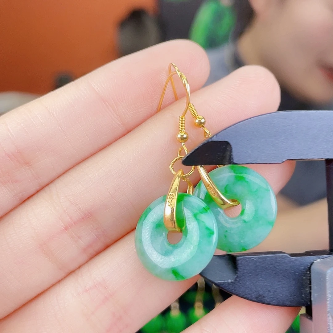 翡翠银S925镶嵌耳饰