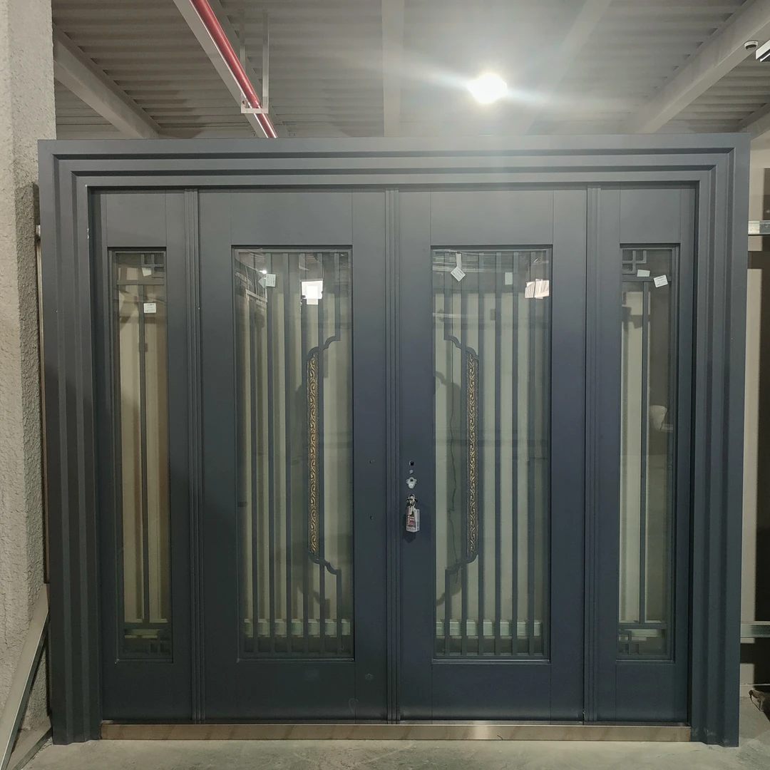 现货高2.36*宽2.6*12墙 外包边18cm 湖光亚兰锌合金玻璃拼接大门 