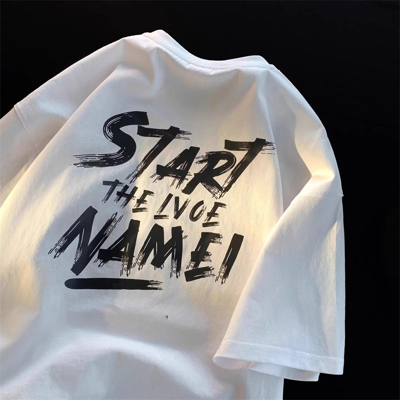 重磅纯棉美式字母背面印花短袖T恤男生夏季潮流牌宽松男款ins上衣