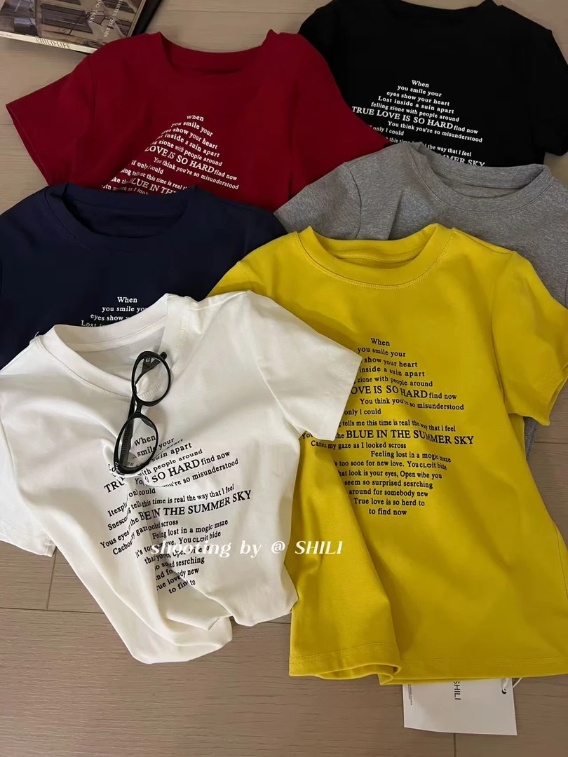 十里（7181#）美式印花字母T恤kc