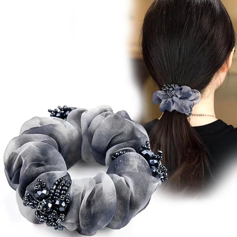 云纺大肠发圈女轻奢高级扎发皮筋复古渐变色高弹力头绳发饰