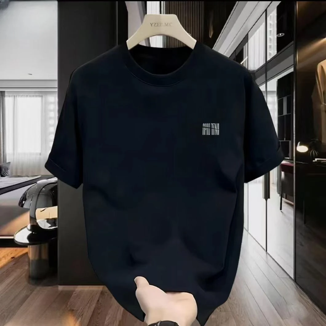 雅鹿男装百搭宽松透气短袖t恤韩版修身圆领印花废土风慵懒风男士