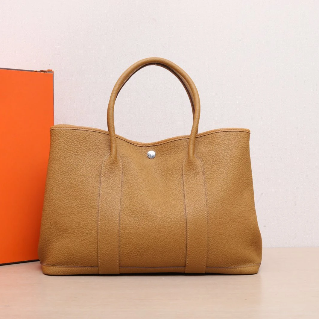 95新 Hermes/爱马仕 【小花柳】花园包 36 赭石色 D刻 银扣