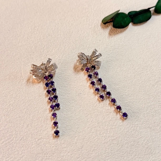 【六六中古】s925紫水晶蝴蝶结耳钉ap7132