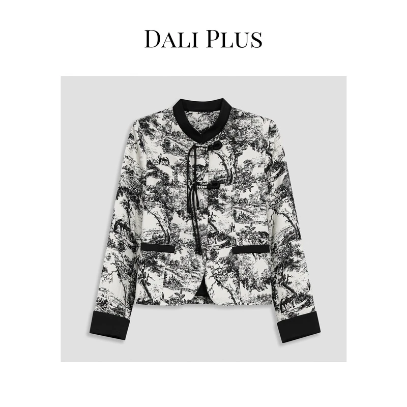 DALI PLUS新中式国水墨色高级感重工盘扣设计长袖女外套-D4MM0011