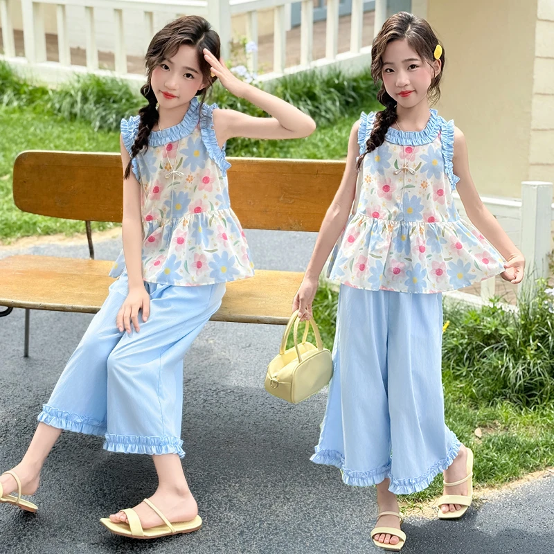 女童套装夏季中大童时尚薄款2025新款韩版洋气夏装休闲儿童两件套