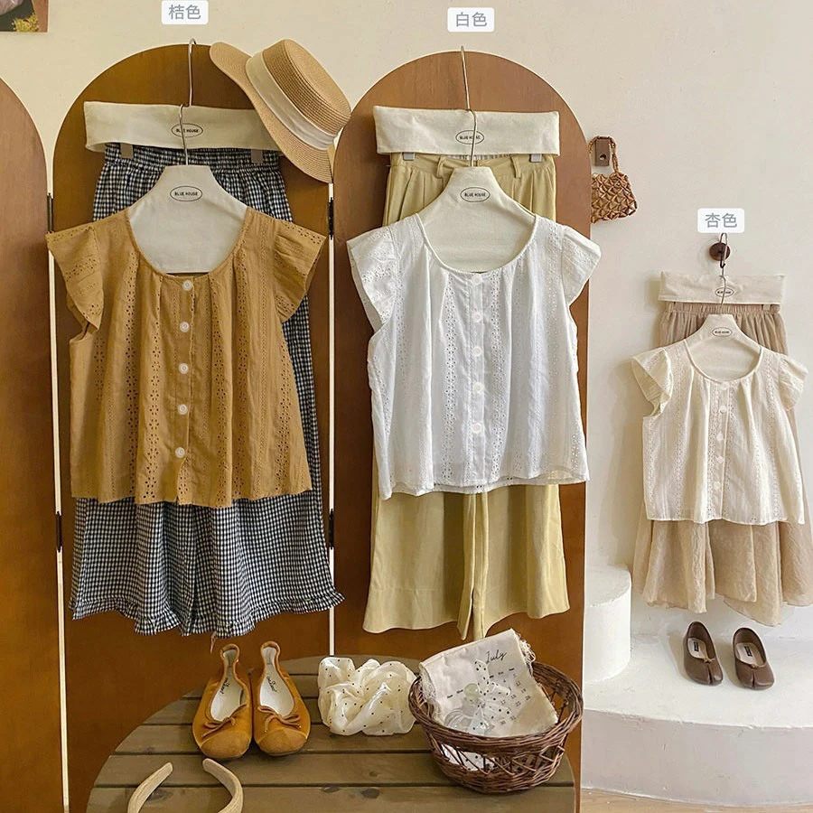 季念法式刺绣蕾丝小飞袖衬衫女夏天设计感韩系减龄洋气娃娃衫上衣