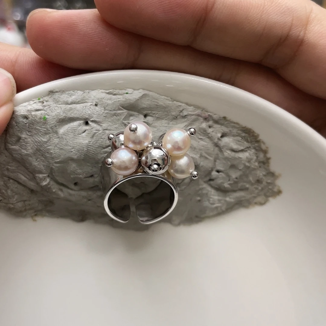 银S925镶嵌戒指海水珍珠