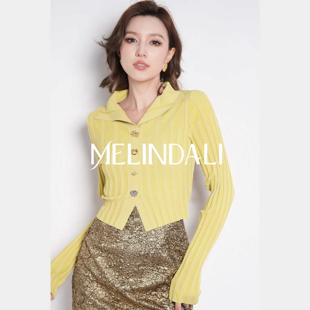 MelindaLi【风琴】早秋新品修身针织衫短款弹力显瘦设计感小众上衣