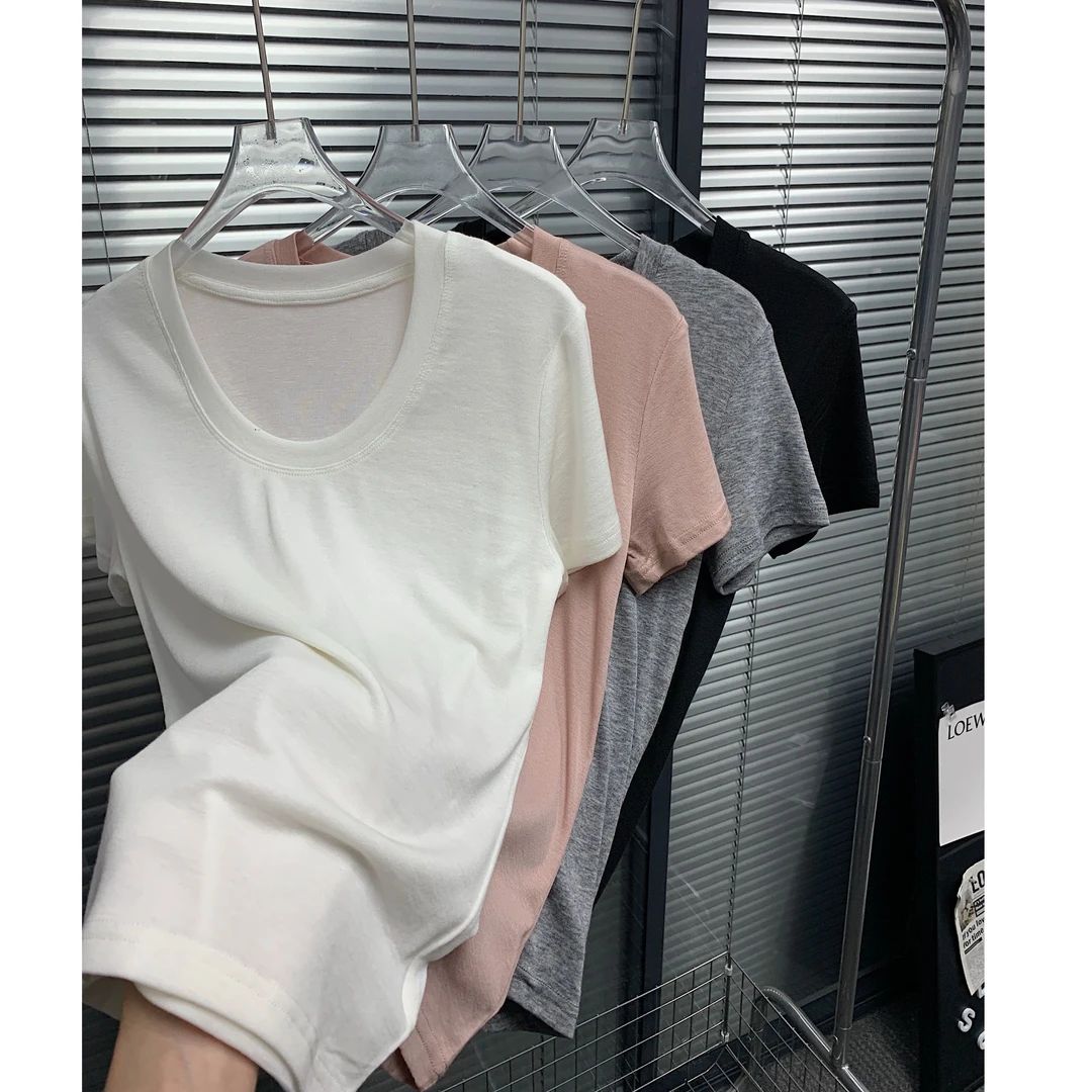 okk!软糯垂感天丝羊毛U领短袖女