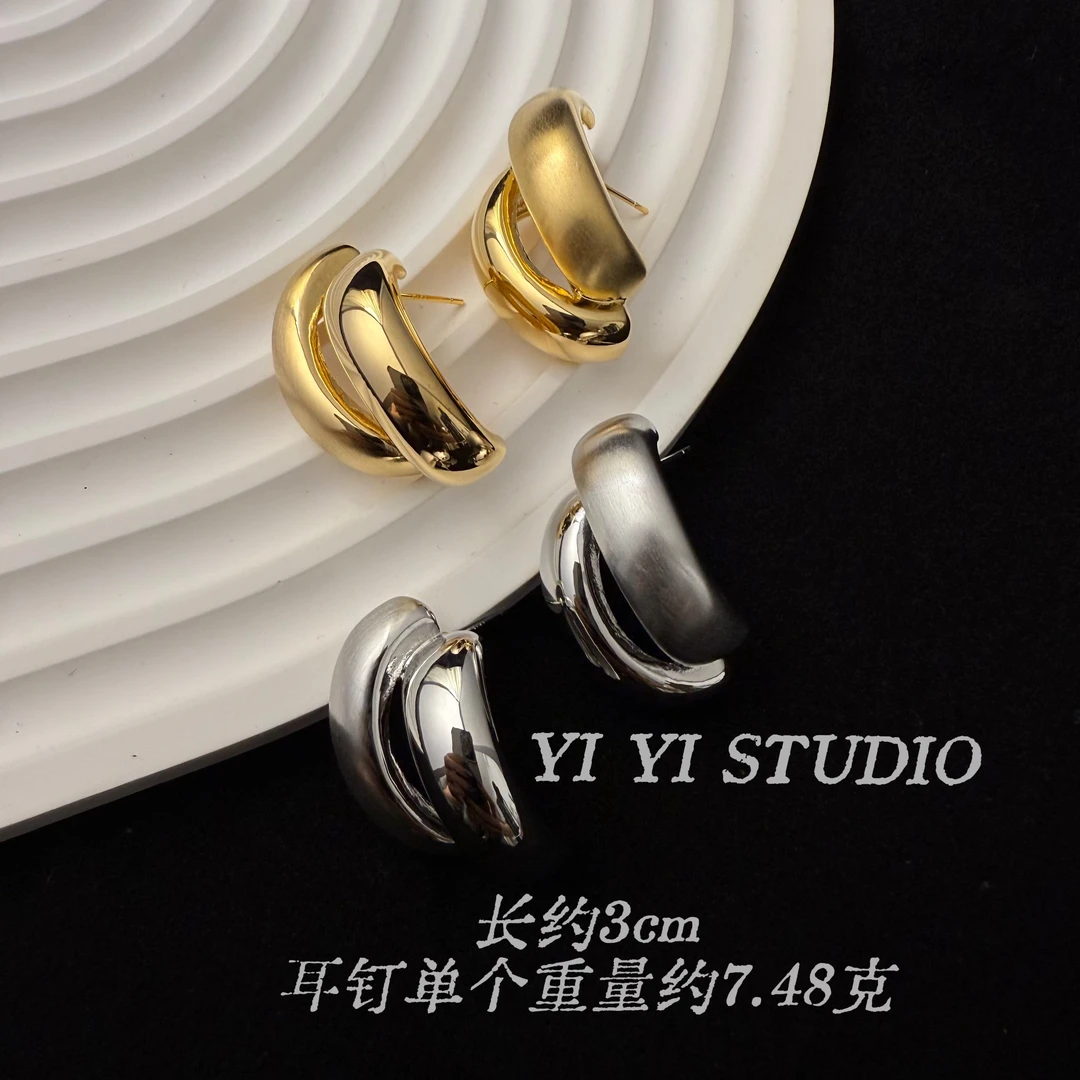 铜合金耳饰 高级感欧美双层C圈小众日常通勤休闲耳钉