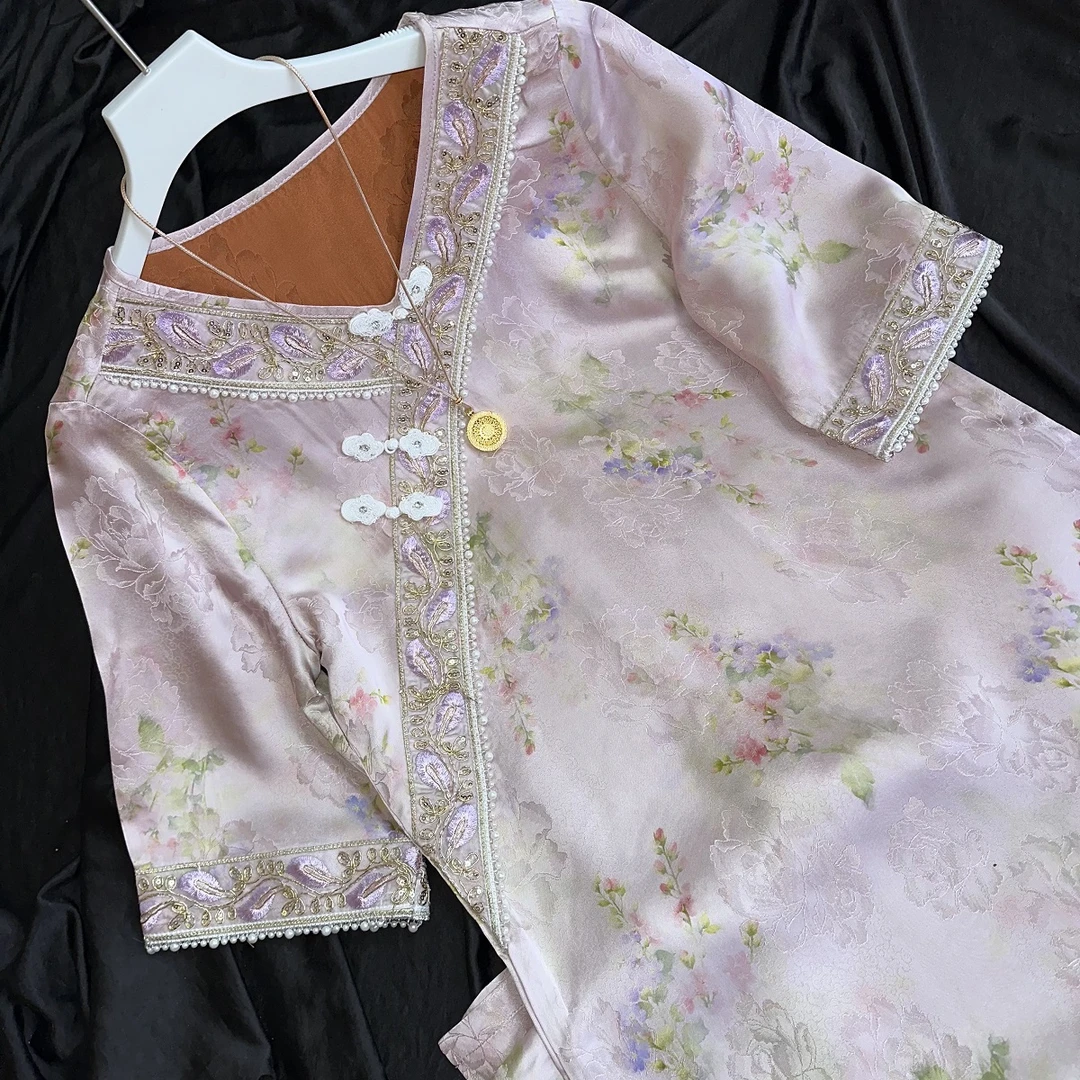 0221-常熟新中式【陌上花雨】气质长款百搭小个子老料连衣裙