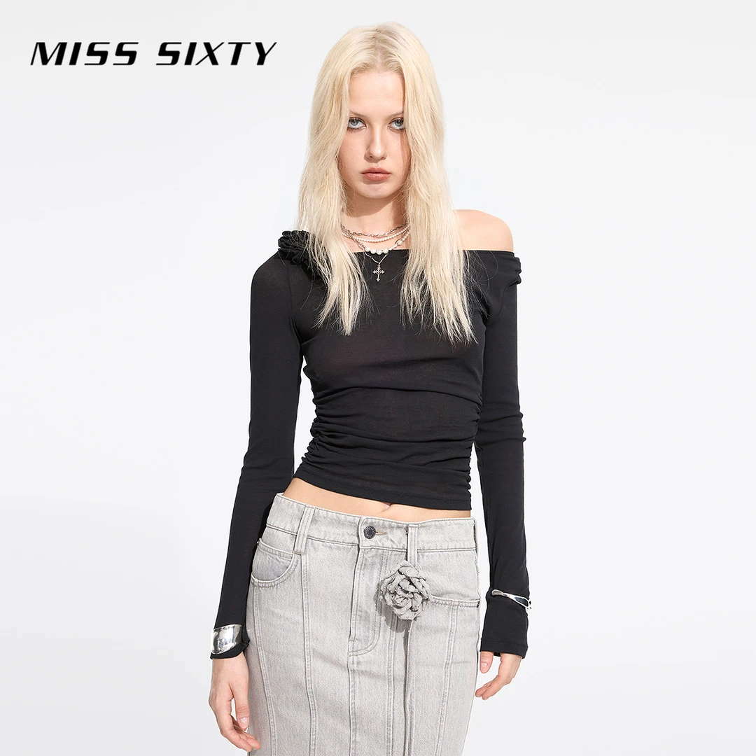 【商场同款新品】Miss Sixty2025秋T恤女长袖立体花朵显瘦设计感