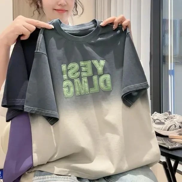 童装男童短袖T恤夏季薄款2025新款儿童渐变半袖圆领上衣韩版大童-