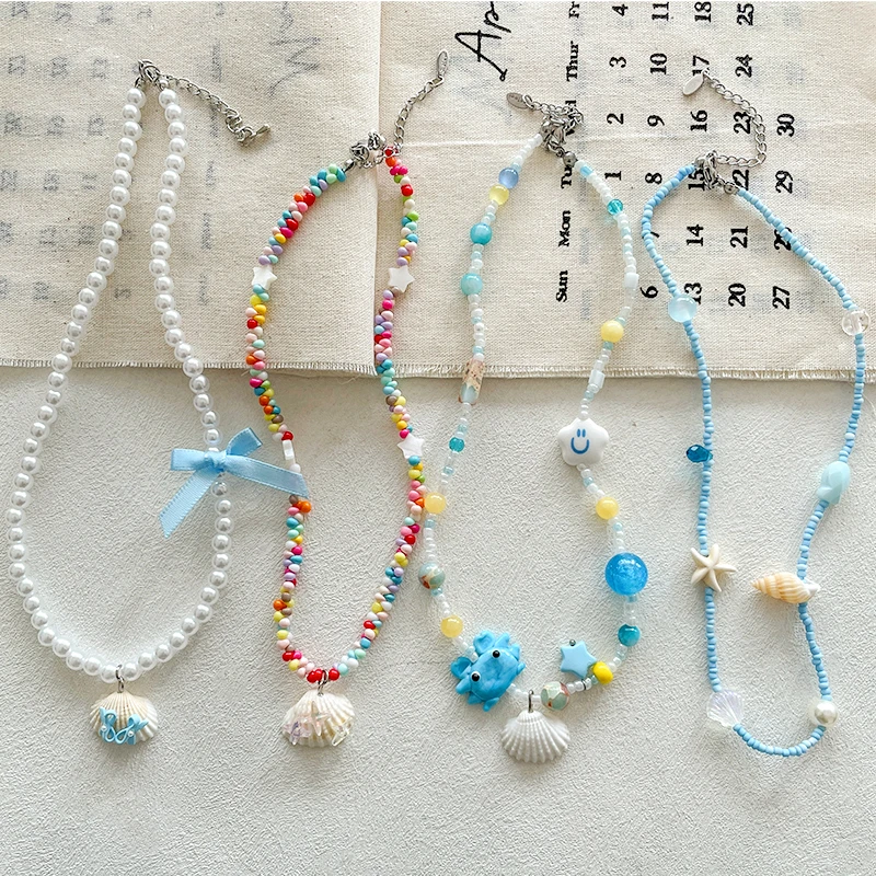 儿童可爱贝壳项链女孩公主装饰饰品女童珍珠串珠吊坠玩具宝宝配饰
