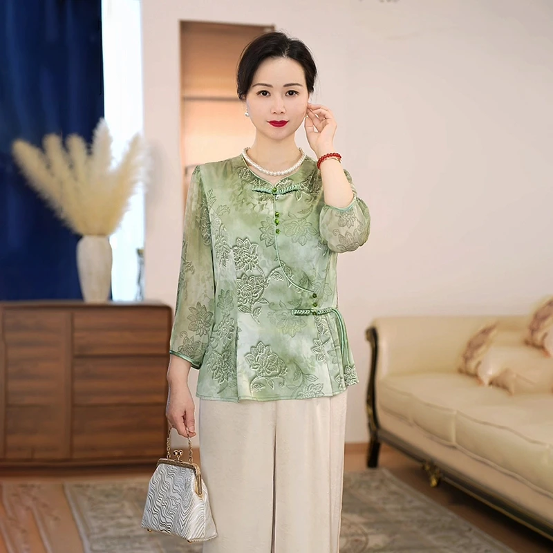 妈妈装春夏款新中式国风复古衬衫女上衣2025夏季新款显气质洋气