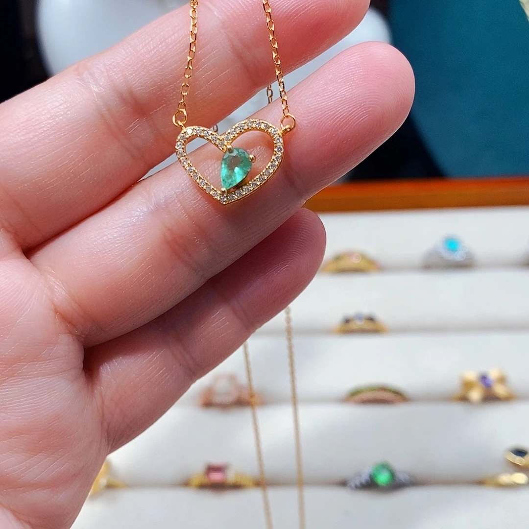 祖母绿颈饰银S925镶嵌