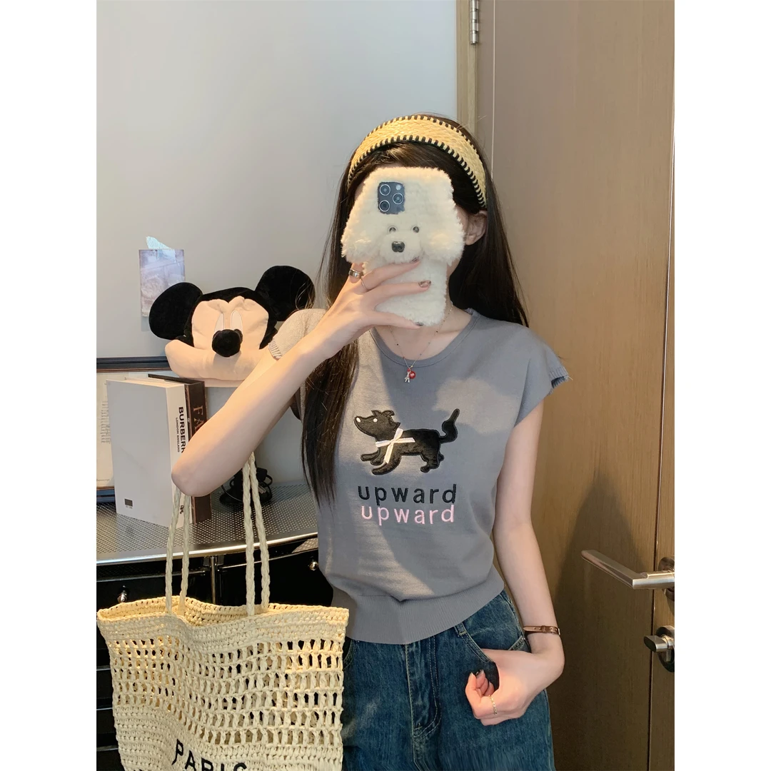 复古辣妹风正肩无袖针织衫女2025夏季新款时尚百搭洋气坎肩上衣女