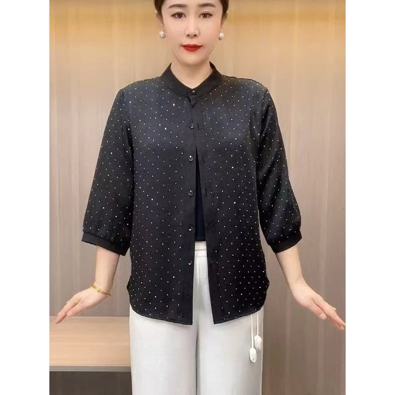 妈妈装夏季新款七分袖衬衫