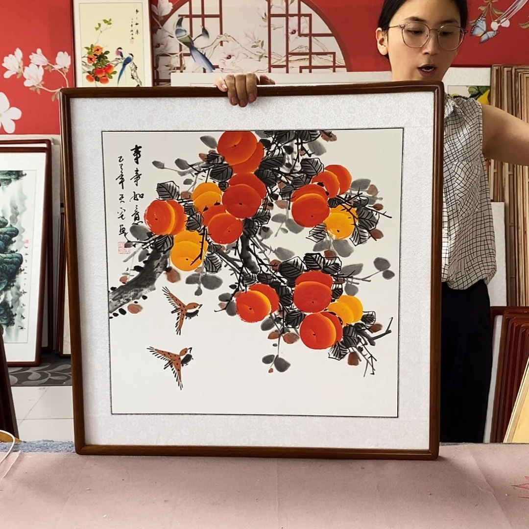 国画手写手绘带框包邮62✖️62国画作品