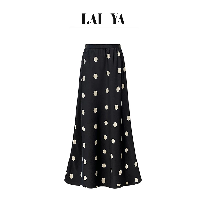2025春季新款波点半身裙女装波点半裙高腰长裙鱼尾裙醋酸缎面裙子