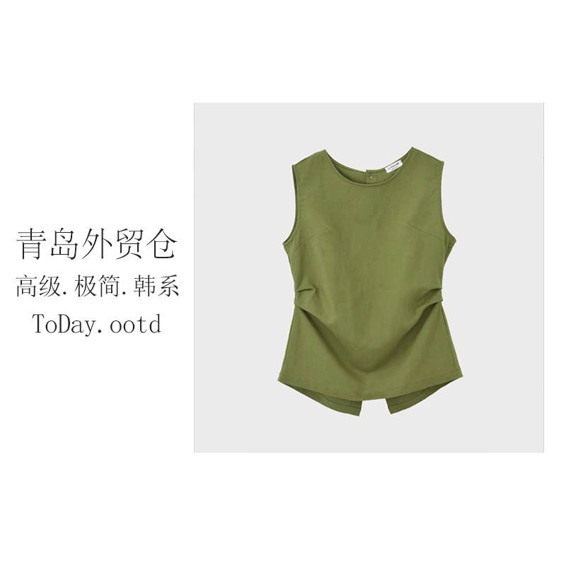 夏季新款时尚设计感无袖背心女时髦显瘦修身爆款纯色上衣-A9015