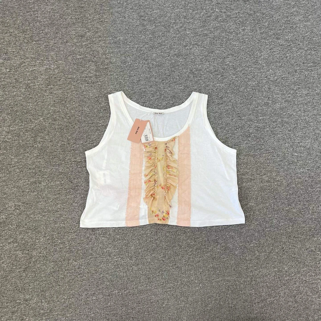 未使用 MIU MIU/缪缪 白色 胸口花边 背心 上衣 m码