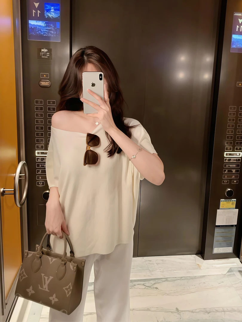 斜肩软糯针织上衣性感蝙蝠袖设计感慵懒宽松显瘦针织T恤女夏季