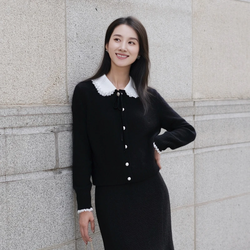 【千颂妮专享】LIME/莱茵【至简新生】百搭撞色针织开衫LDGD8BKCD801