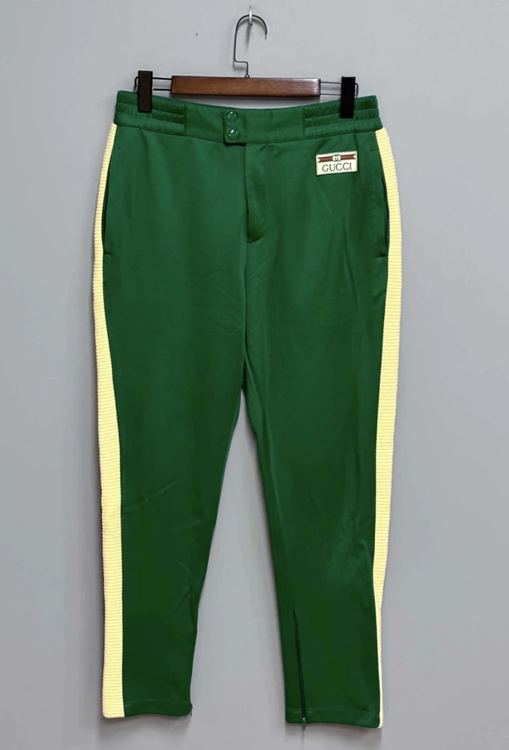 95新 GUCCI/古驰  bb一二二六 聚酯纤维/棉 绿色针织条纹长裤 m码