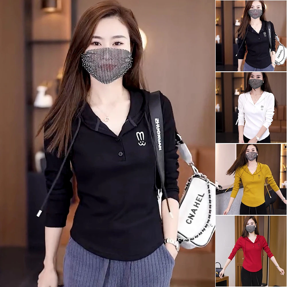 秋冬女款T恤兔子刺绣长袖连帽棉网红新款卫衣休闲上衣