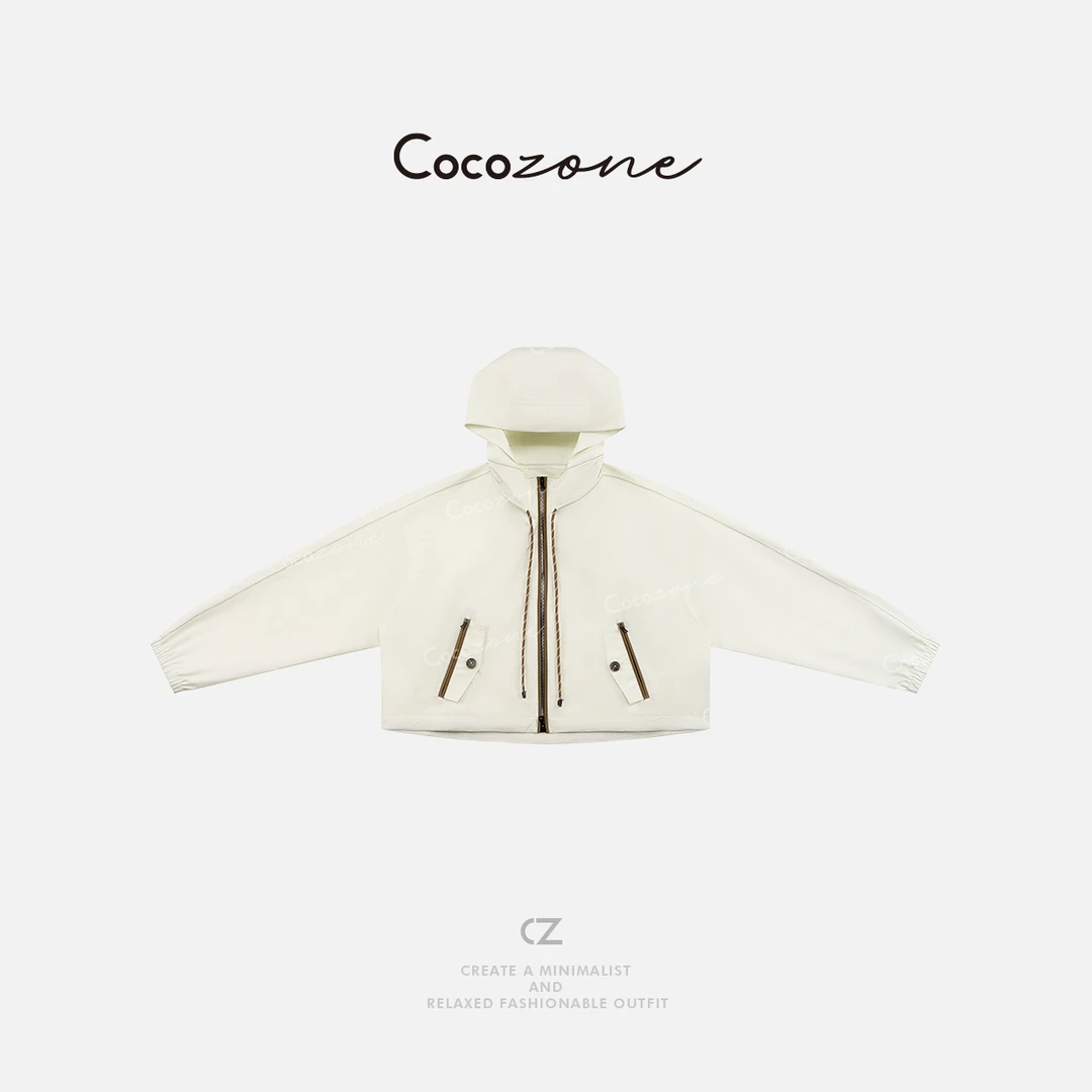 COCO ZONE 刘一一 通勤时尚连帽拼色抽绳拉链连帽外套ACD2A0656
