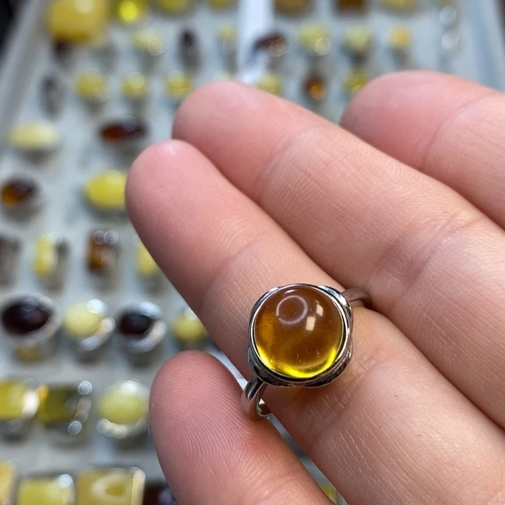 琥珀银S925镶嵌戒指