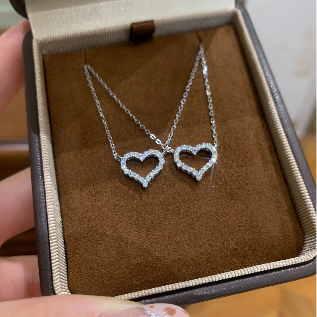 坠链均925银莫桑石 心动吊坠项链 气质轻奢时尚百搭简约