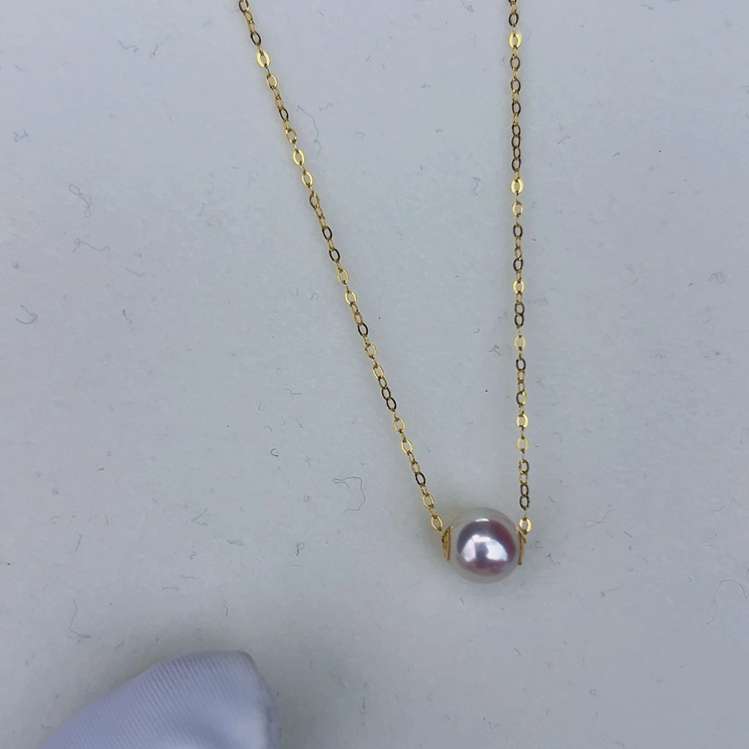 海水珍珠海水akoya路路通吊坠7-8mm18K金镶嵌