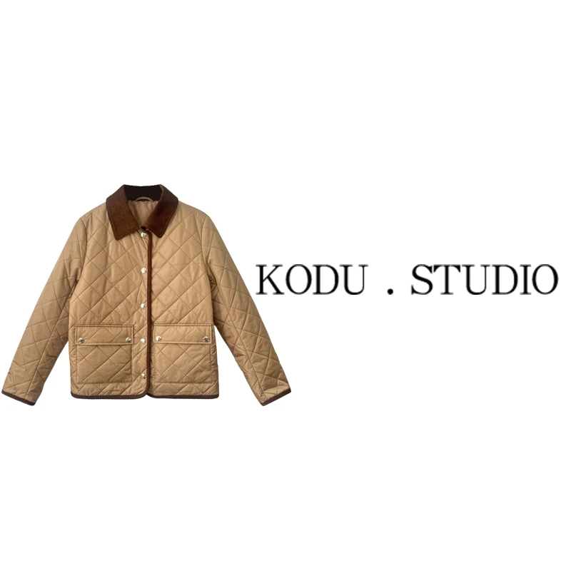MI【刻度KODU】01-0001春季经典款翻领单排扣菱格口袋薄棉服