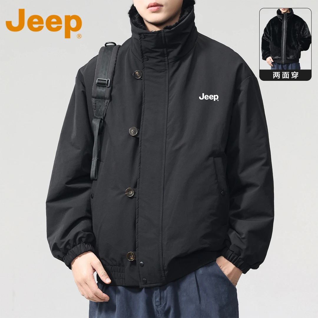 JEEP吉普双面可穿棉服男爸爸装冬季加绒加厚时尚百搭休闲防寒外套