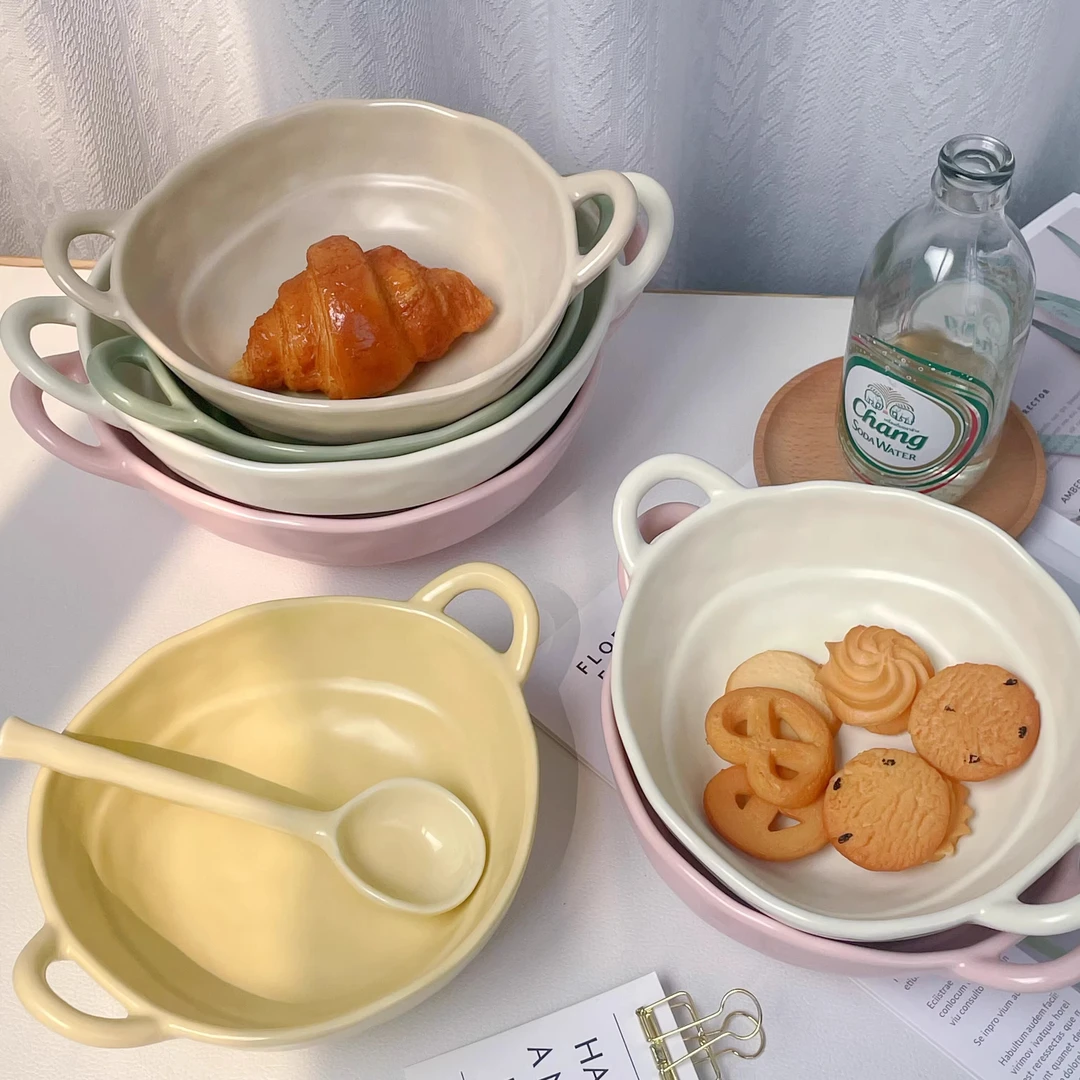 【马铂云源头】异形双耳碗陶瓷不规则双耳高颜值水果碗沙拉碗酸奶碗