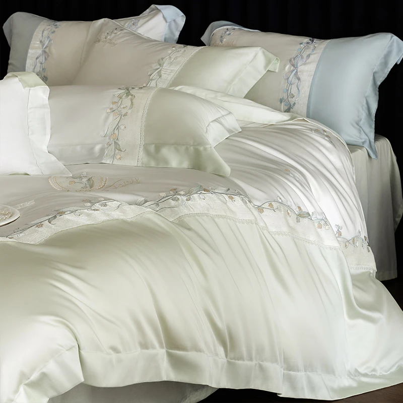 喜兹 梦泽兰香 长绒棉四件套全棉 重工轻奢绣花ins风网红款床品