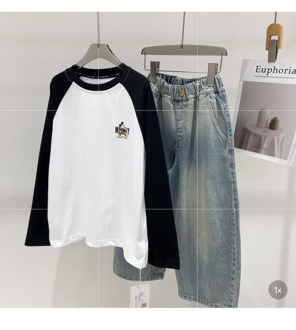 柳柳定制  2025春季新品印卡通鼠款韩版插肩袖中大童T恤  880227