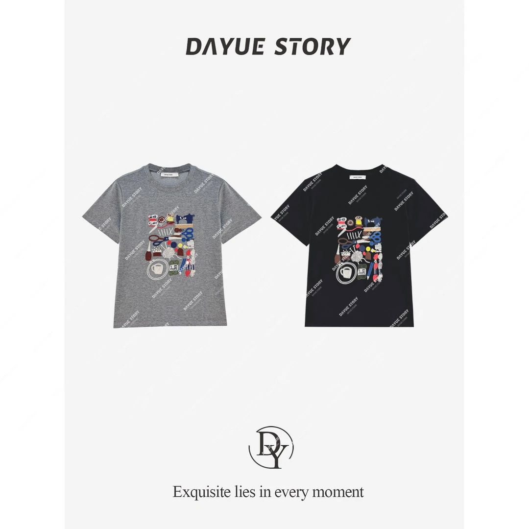 DAYUE【纪念品】品质货~韩系夏季百搭显瘦圆领重工刺绣百搭T恤上衣