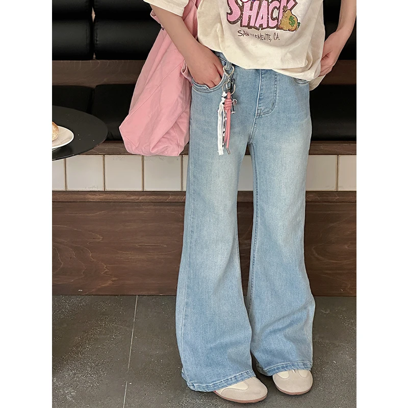 K27934磨白女童喇叭裤2025春装新款儿童裤子春秋女大童时髦牛仔裤