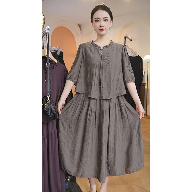 L8444  假两件洋气新中式显瘦透气连衣裙2025年春夏新款高档显瘦