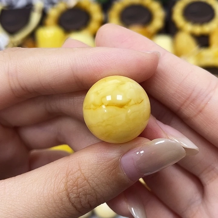 琥珀未镶嵌裸石18.2mm浓蜡妖花圆珠瑕 220