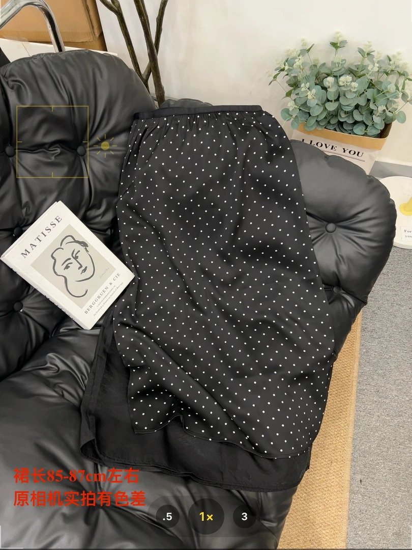 【七安倩】侧开叉双层波点裙25179