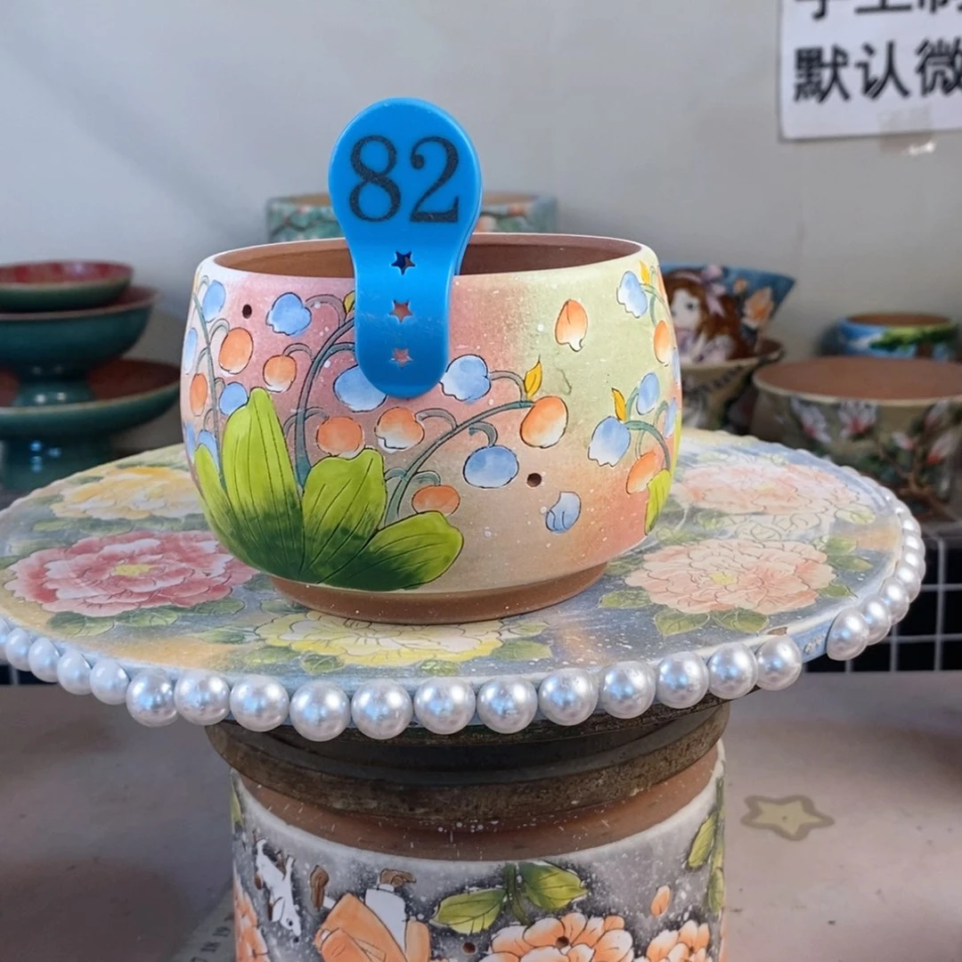 紫砂花盆颐*蓓红陶手绘花盆