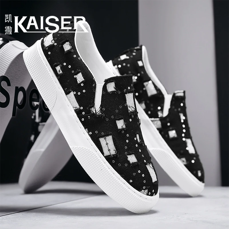 KAISER/凯撒·男鞋夏季新款透气帆布鞋子男款一脚蹬潮鞋软底休闲鞋