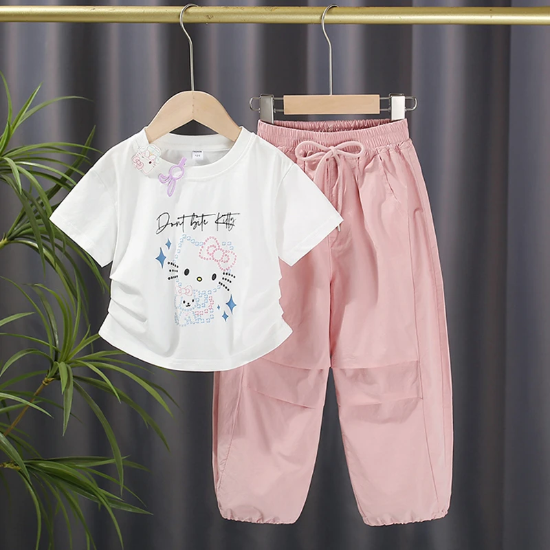 2025夏季新款童装 儿童短袖T恤长裤套装 女童可爱薄款两件套 洋气
