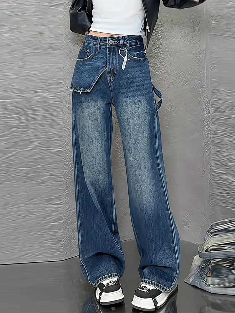 【66601】H#设计感高腰直筒牛仔裤