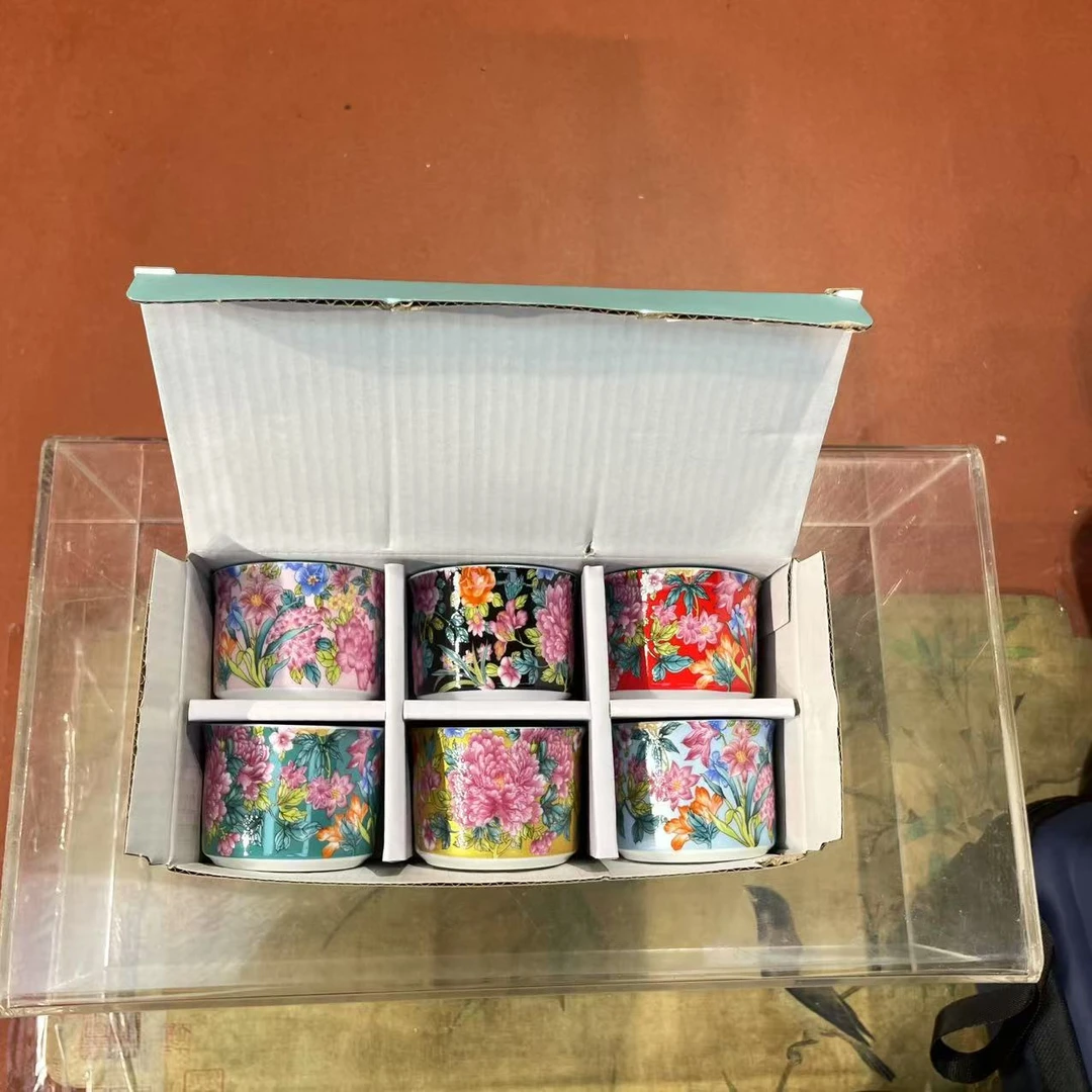 德化云仓 珐琅彩六杯装【蓝+红+绿+粉+黑+黄】-2316（直播专享）